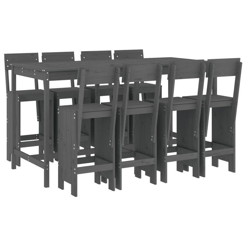 Azmira Brayden Studio Bar Set with Wood Frame and Solid Wood Outer Material, Grey