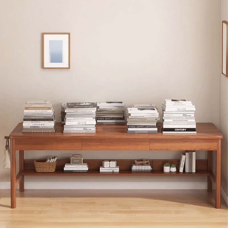 Bureau rectangulaire à 3 tiroirs en bois massif brun noisette, H 29,53 po x l 62,99 po x P 23,62 po