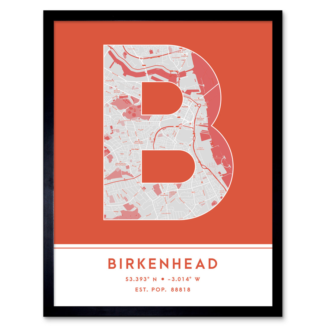 Birkenhead City Map Birkenhead Orange - Single Picture Frame Typography