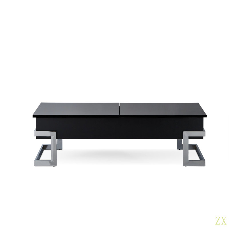Table basse Calmam ultrabrillante et finition chromée avec plateau relevable