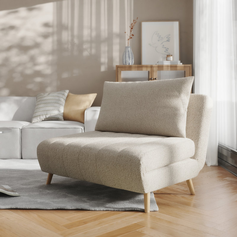 Convertible Tri-Fold Sleeper Chair with Pillow, Channel Stitching, and Hideaway Legs, Cream