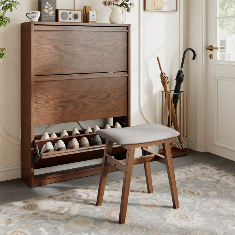 Tabouret de coiffeuse Anita en bois massif avec coussin selle, siège en mousse à haute résilience, chaise de maquillage facile à assembler