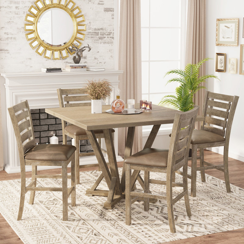 5Pcs Set Counter Table Set Square Counter Table Solid Wood Modern