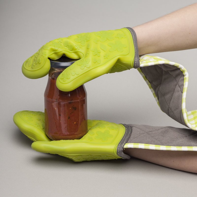 Silicone Double Oven Gloves, Lime Green