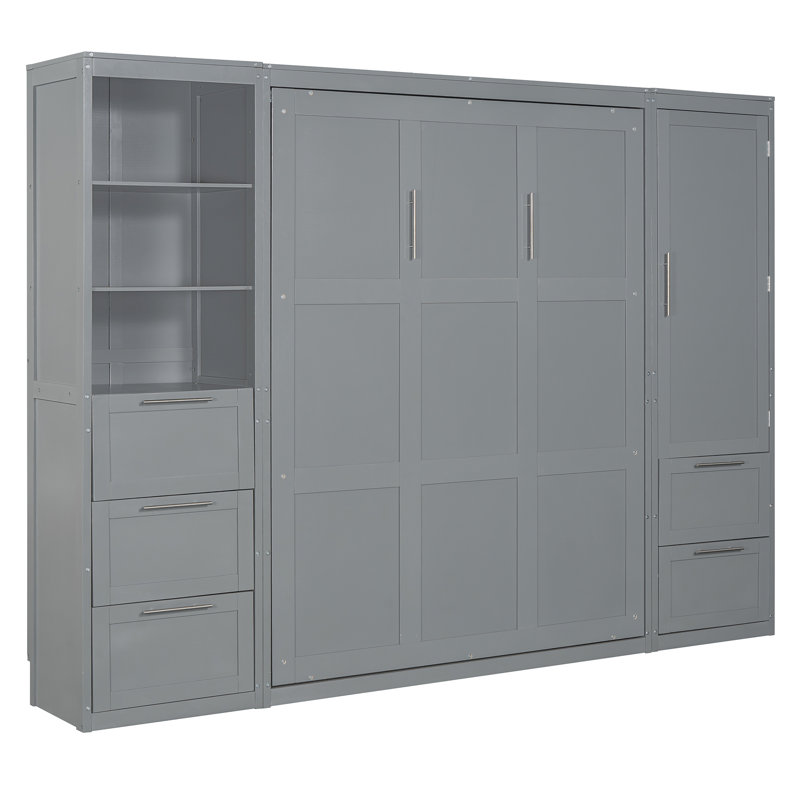 Lit escamotable Murphy avec placard et tiroirs, Gris