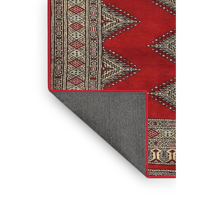 Tapis rouge/noir/bleu foncé traditionnel, Rectangle 5 pi x 7 pi