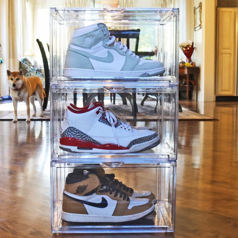 Boîtes de rangement de chaussures empilables - ensemble de 3, ouverture avant rabattable