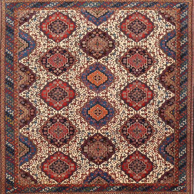 Tapis géométrique beige / rouge, Rond 5 pi