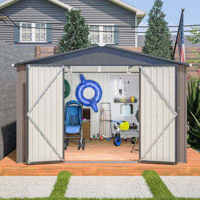 Remise de rangement extérieure en métal 10 pi x 10 pi pour notre porte, remise en acier avec porte verrouillable, rangement utilitaire et rangement pour outils