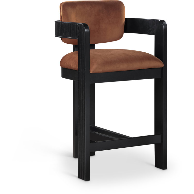Tabouret rembourré Sacha Howley, Noir, Velours, Cognac