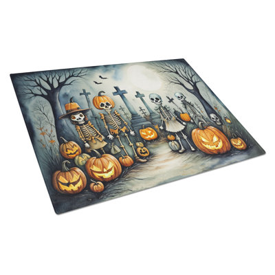 Calacas Skeletons Spooky Halloween Glass Cutting Board Large