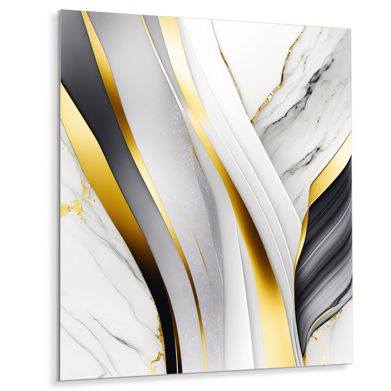Abstrait géométrique vagues grises II - décoration murale abstraite en métal, H 20 po x l 12 po x P 1 po