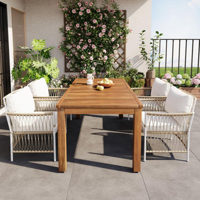 5 Piece Outdoor Dining Table Set with 4 Armchairs and Cushions