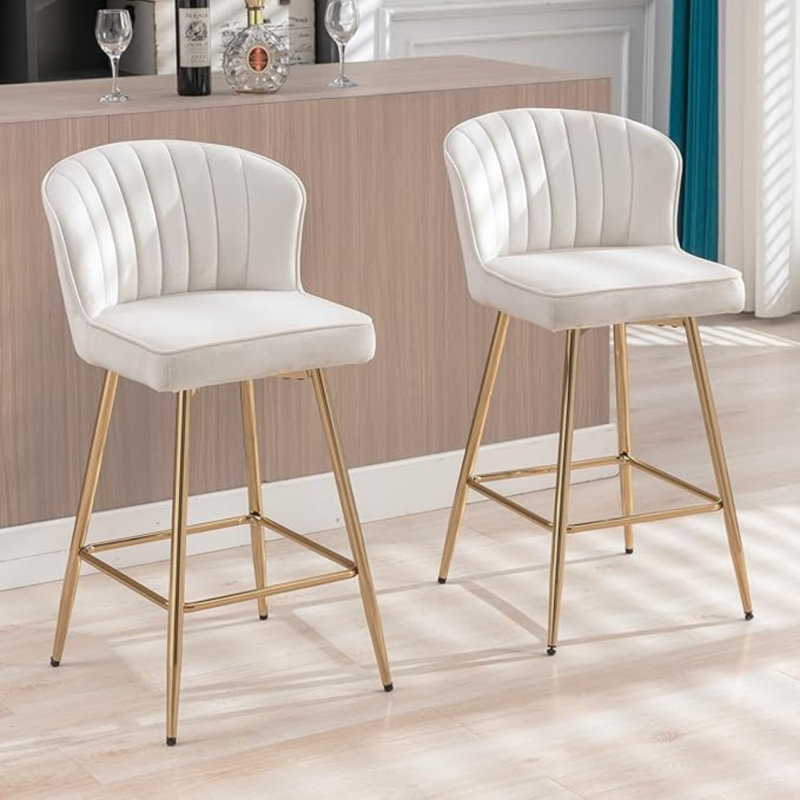Upholstered Counter Stool with Metal Frame, White