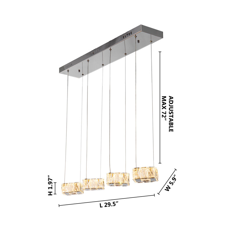 Lustre en cristal 4 lumières DEL chrome, 8 W