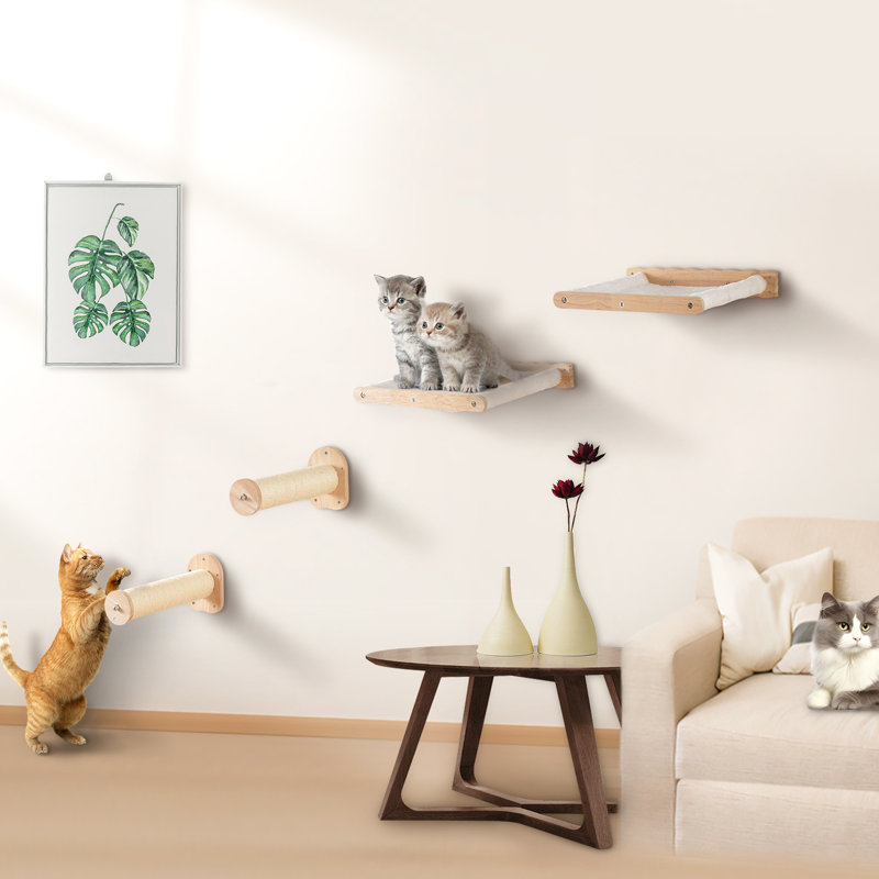 Tablettes murales pour chat avec 2 poteaux de saut et 2 hamacs jusqu'à 40 lb