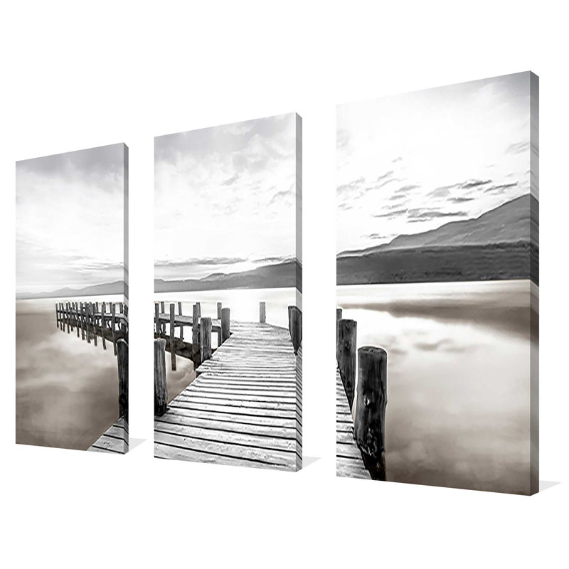 «Misty Morning Dock», reproduction sur toile 3 pièces, L 48 po x H 32 po
