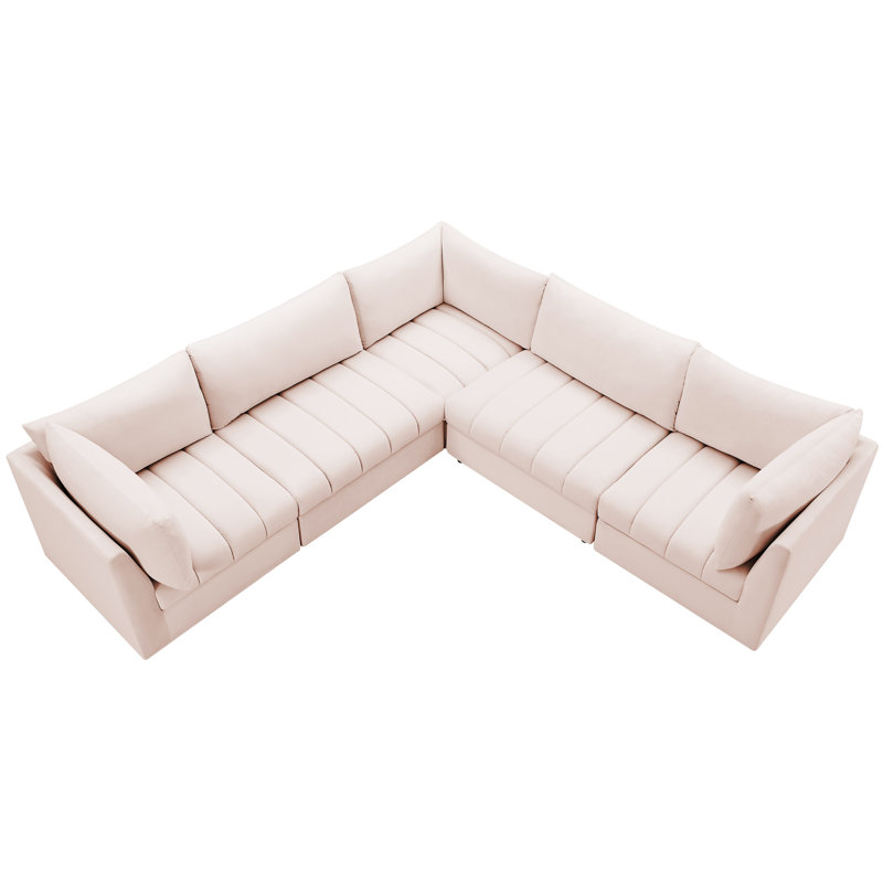 Ensoll Velvet L-Shaped Sectional Reversible, Pink Velvet