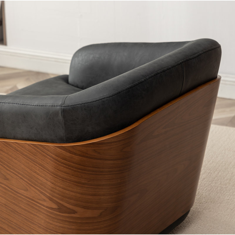 Fauteuil demi-tonneau pivotant en cuir Andretta Vegan (ensemble de 2), Noir, noir, noir, noir