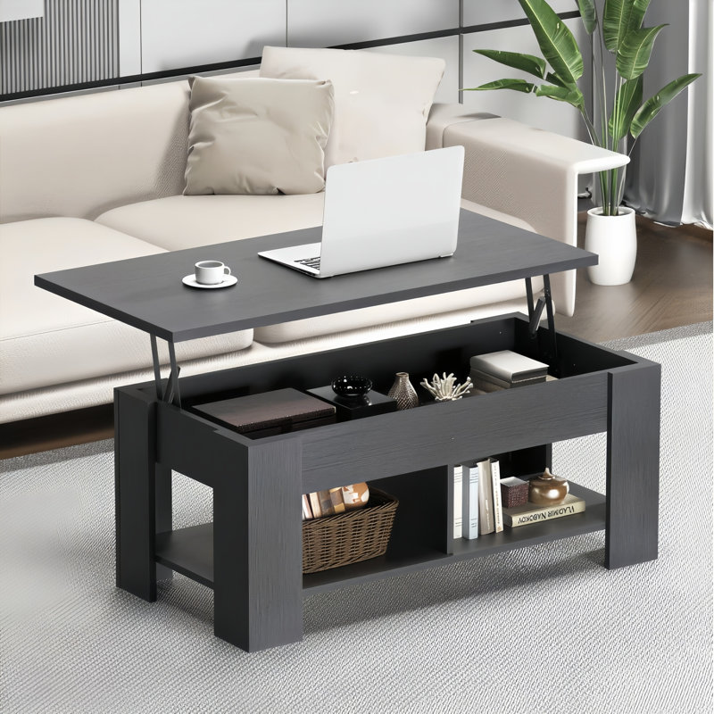 Lift Top Coffee Table, Expandable Coffee Table with Hidden Storage, Convertible to Laptop Desk or Dining Table for Living Room, Home Office, Small Spaces - Modern Wooden Center Table with Gas Spring Mechanism,Black