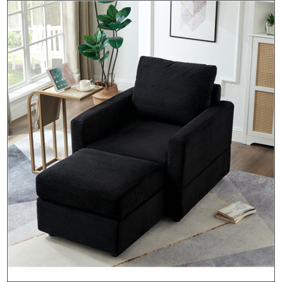 Classic Corduroy Chaise Lounge, Comfy Sofa Chaise Couch Chair, Upholstered Accent Chair with Ottoman for Living Room