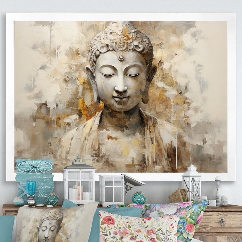 Simple bouddhisme, statue II - art sur toile bouddhisme, H 30 po x l 40 po x P 1,5 po, Cadre blanc