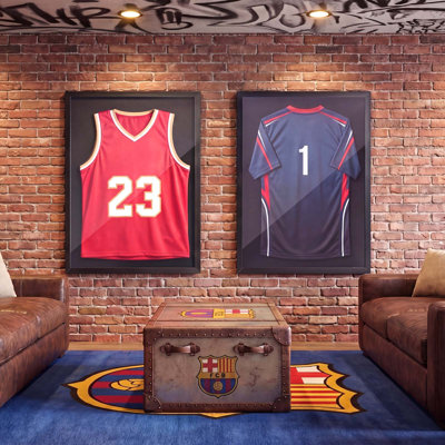 Jersey Frame Display Case, 35.4 x 27.6 x 1.2 in, Wooden Sport Jersey Shadow Box with 98% UV Protection PC Panel and Hanger, for Baseball Basketball Football Hockey Shirt Sport Uniform, Black