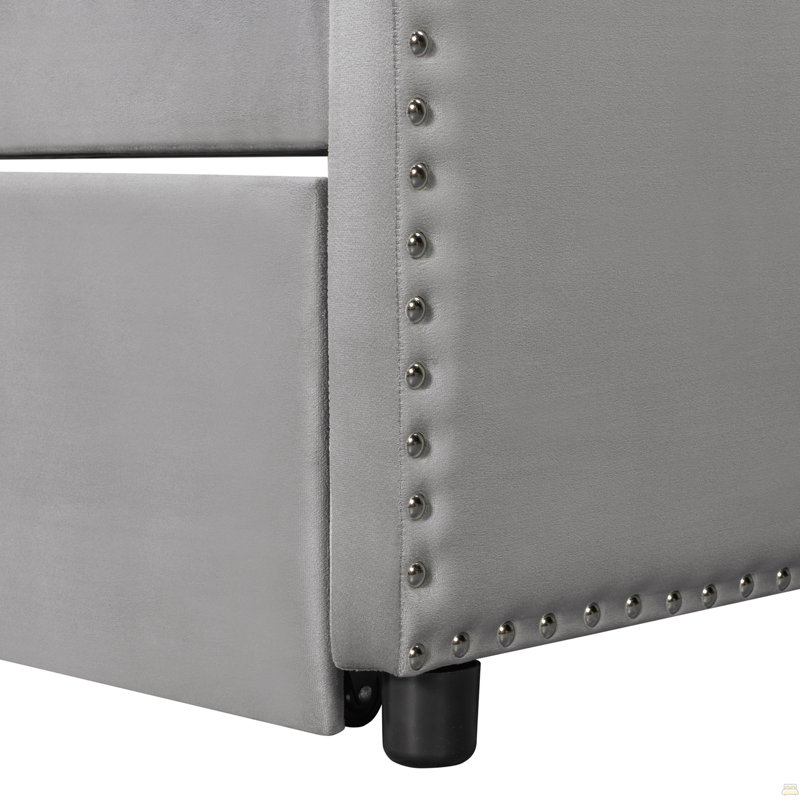 Lit de jour simple en velours rembourré avec lit gigogne, Grey