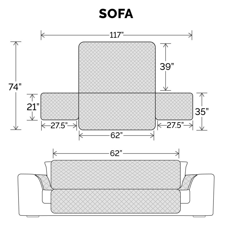 Gray Polyester Water-Resistant Reversible Sofa Cover Protector