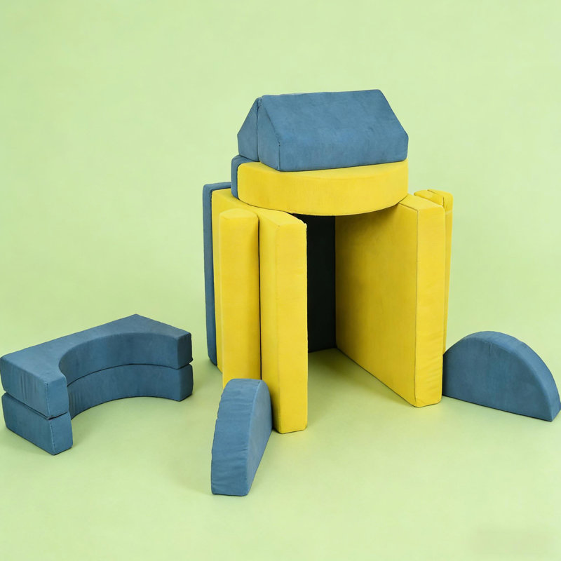 Blocs d'escalade en mousse pour boucle de divertissement intérieur - 14 pièces avec cinq formes différentes, fusées de construction de châteaux de voitures, mousse 28D douce, rehausser l'imagination, housses faciles à nettoyer, convenant à plus de 35,4