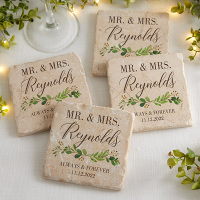 Laurels Of Love Marble Square 4 Piece Coaster Set