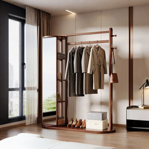 Brass Foam Dark Brown Minimalism Solid Wood Clothes Rack With Left ...