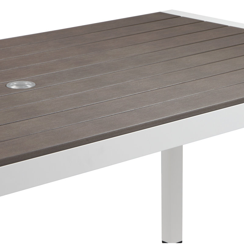 Aynura 6-Person Aluminum Patio Dining Set with Rectangular Table, White Frame/Gray Top