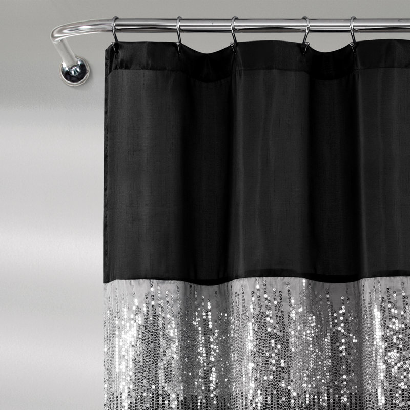 Pruneda Polyester Shower Curtain, White/Black, 183cm W x 183cm L