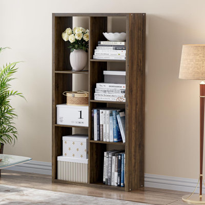 7 Compartment Double-Row Bookcases, Open Back Wooden Display Bookcase, Thickened Frame Easy Clean Storage Organizer for Living Room Bedroom Home Office