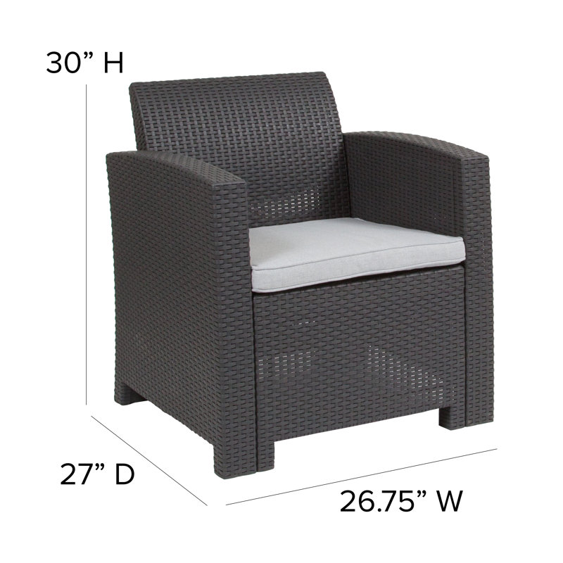 Alderman Faux Rattan Chair with All-Weather Cushion, Dark Gray