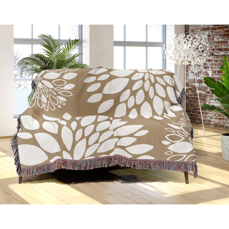 Jeté floral en coton, 50 x 60, Beige