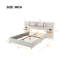 Grand lit plateforme tapissier grand format, deux prises et ports de charge USB des deux côtés, deux coussins de chevet, tablettes de rangement, velours, beige-922202839