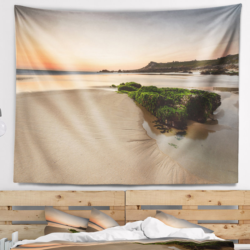 Tapisserie de mer en shore de mer au coucher du soleil en espagne avec accessoires suspendus inclus, H 32 po x l 39 po