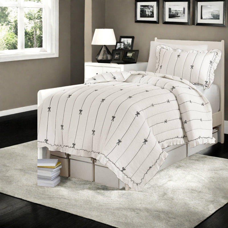 Ensembles de literie en microfibre douce pour lit simple TG, broderie arc moderne