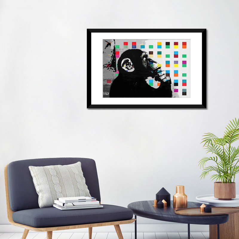 « réfléchis of singe points »-impression sur toile sans cadre, Papier d'art encadré noir, Blanc, H 16 po x l 24 po x P 1 po