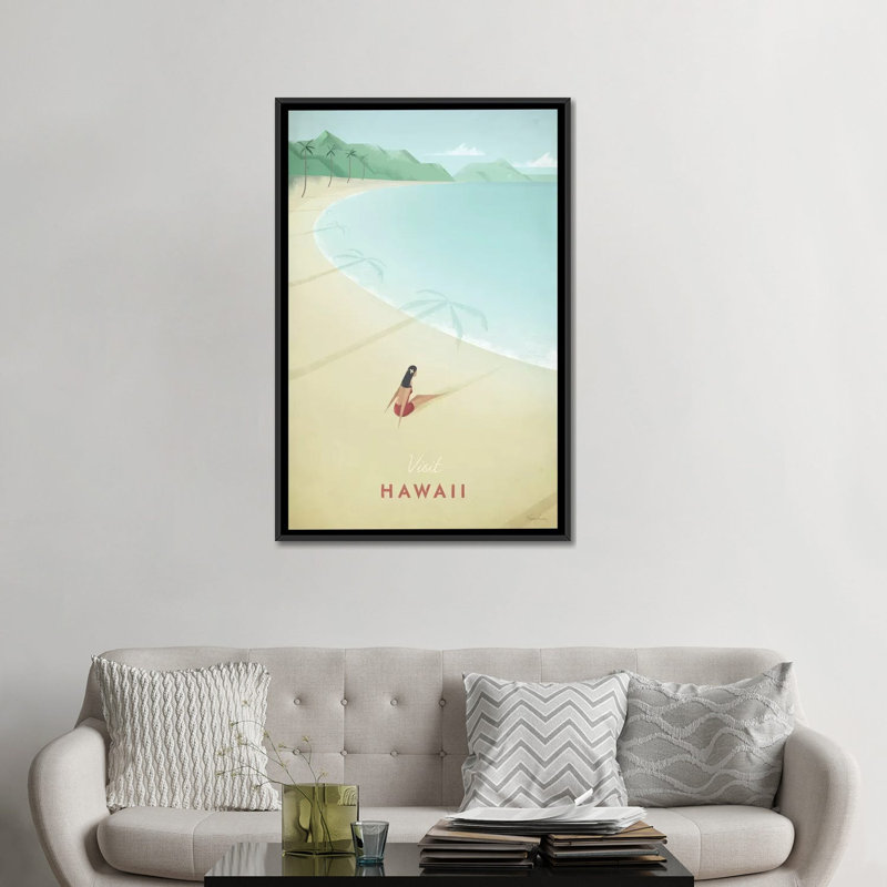 « hawaii », impression sur toile tendue, H 26 po x l 18 po x P 1,5 po, Toile avec cadre noir, Pas de tapis