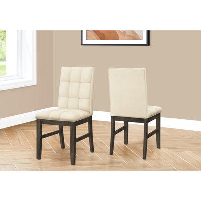 2 chaises de salle à manger de 37 po de hauteur, siège rembourré en tissu crème, support en bois massif gris, transitionnel pour la cuisine et 2 chaises de 37,24 po de hauteur, revêtement, structure