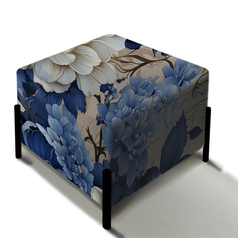Motif victorien cobalt bleu feuillage - repose-pieds carré floral