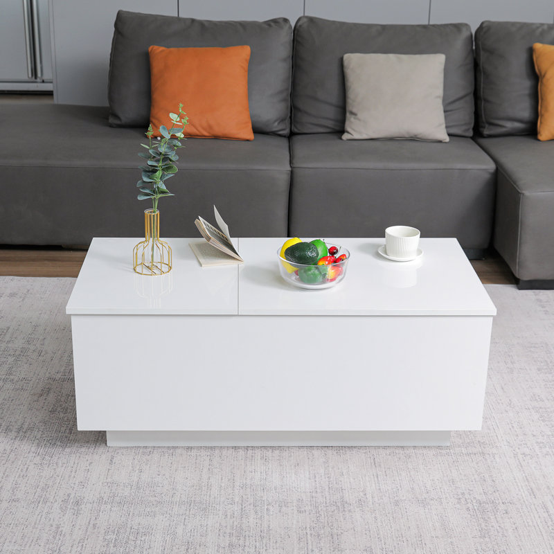 Modern Coffee Table With RGB LED Light, White