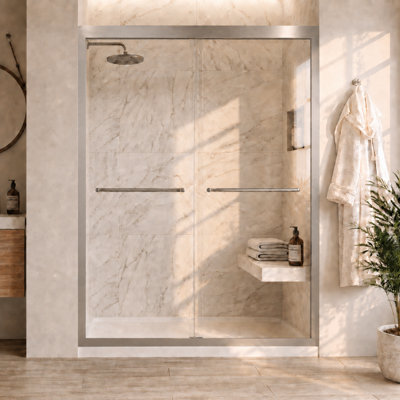 Porte de douche coulissante double encadrée avec verre transparent 5/16 po Fusion 56 "-60" x H 72 "H