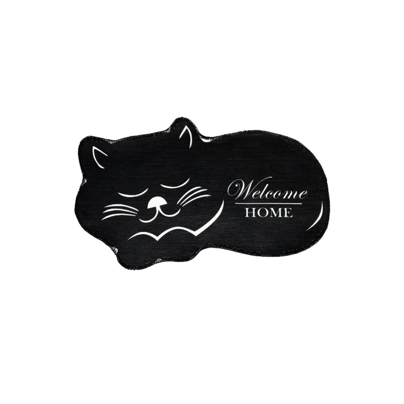 Black And White Cat Pattern Decorative Washable Carpet, Novelty 2'8" x 2'8"