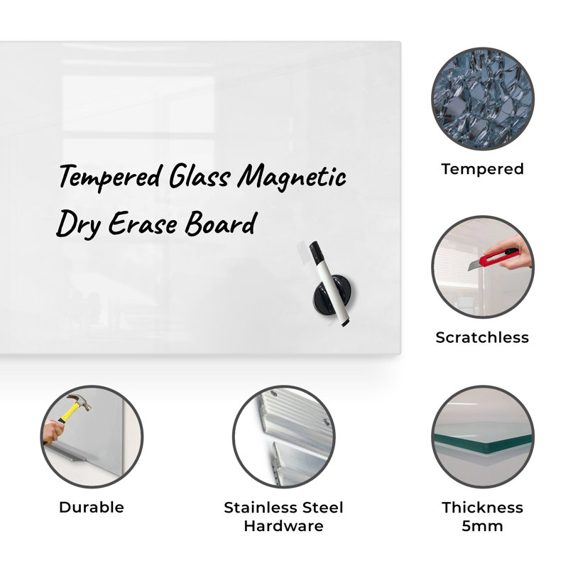 Frameless Magnetic Glass Dry Erase Board 36" x 24"