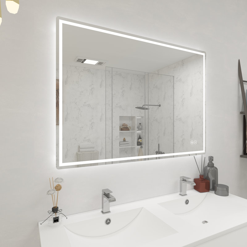 Jashayla Modern Frameless LED Light Bathroom Mirror Fog Free/Dimmable/Wall Mounted, Rectangle, 42" x 30"