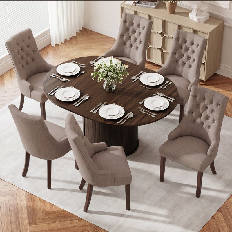 Ensemble de table de salle à manger 6 personnes, 7 Pieces: Table, 6 Chairs, Camel